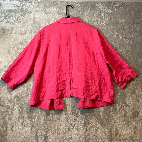 Eileen Fisher Sz 2X 100% Linen Open-Front Cropped Blazer Jacket Striped Pink - Picture 4 of 6